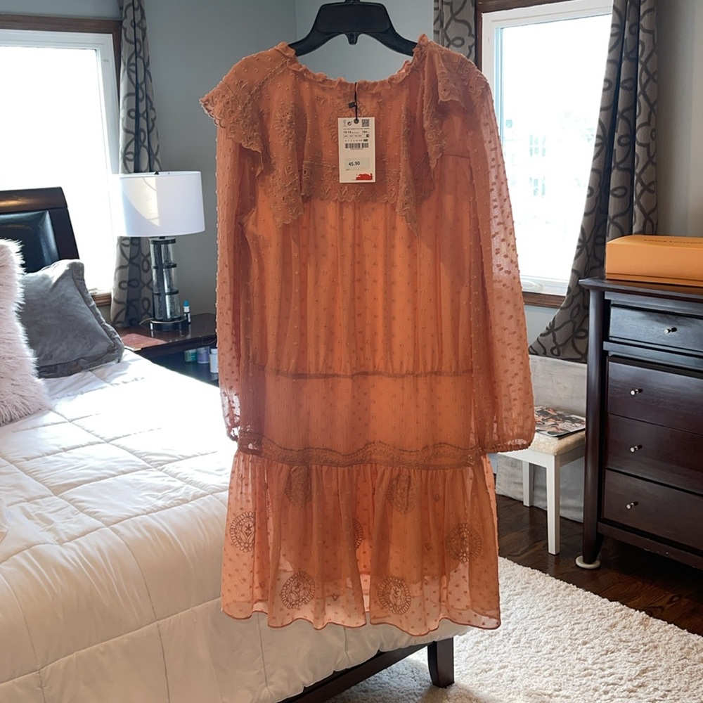 Zara girls light Orange romantic Dress can be use by a adult size 13/14 yrs NWT